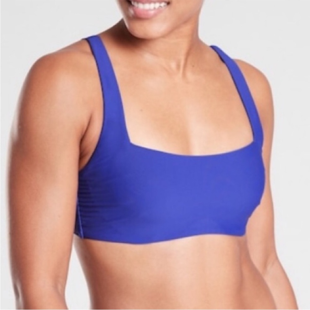 Athleta Blue Square Neck Bra Cup Bikini Top